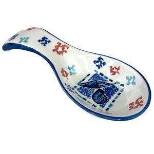 Vintage Inspirado Spoon Rest Ceramic 1996 Pastel Sea Shell Blue Hand Painted